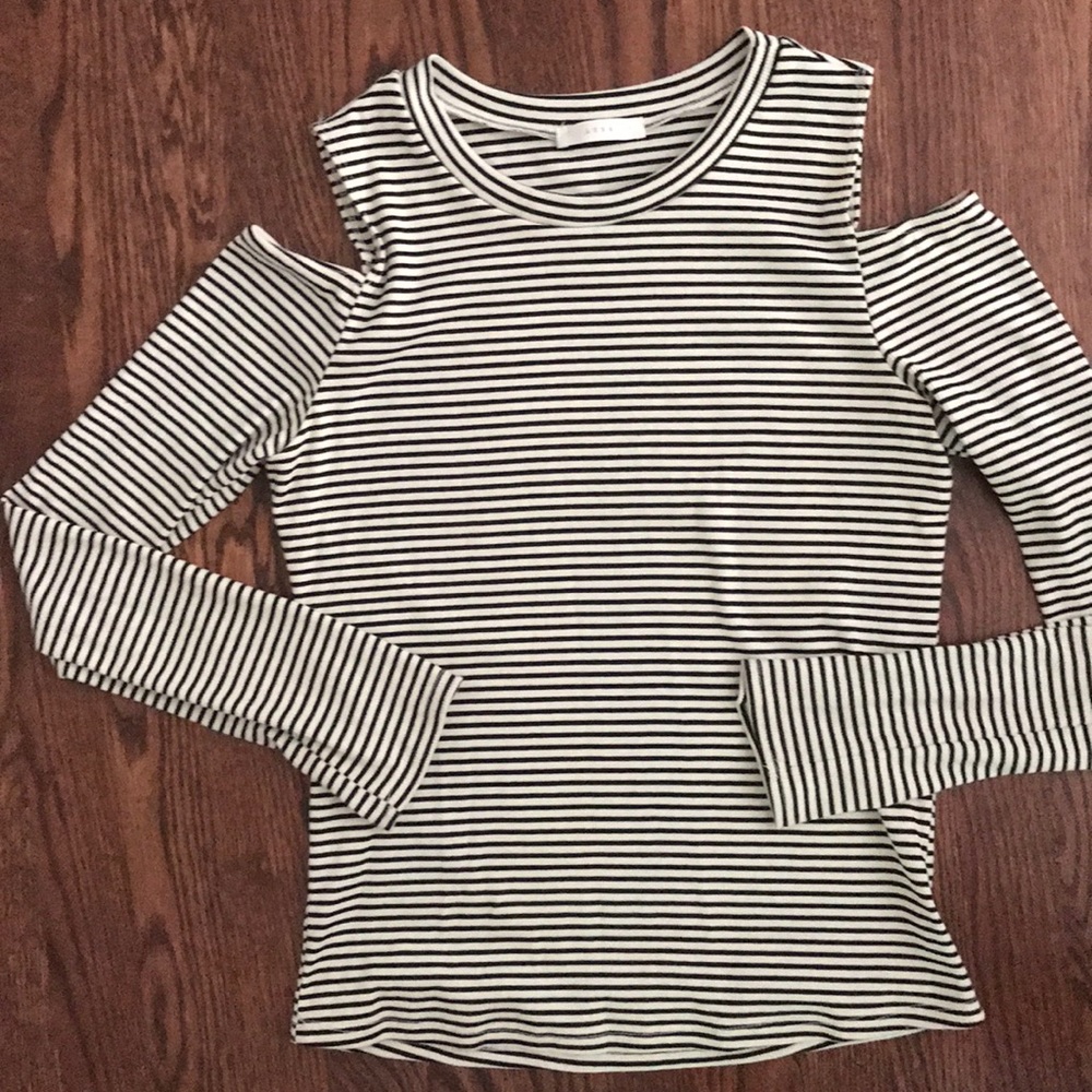 Long sleeve cold shoulder stripe top